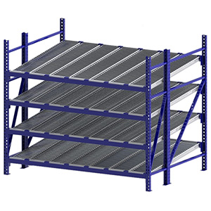 Roller Rack Starter - 8'W x 6'D x 7'H, 4 Levels with (7) 12"W Roller Lanes Per Level