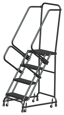 Ladder with Spring Loaded Casters - 4 Step, 40" Platform Height, Handrails, Perforated Tread