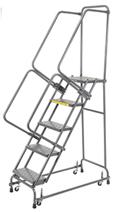 Ladder with Spring Loaded Casters - 5 Step, 50" Platform Height, Handrails, Perforated Tread