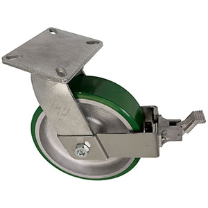 G Series Swivel Caster with Brake - 10" x 3" Urethane on Iron Wheel - 3,000 lb. Cap.
