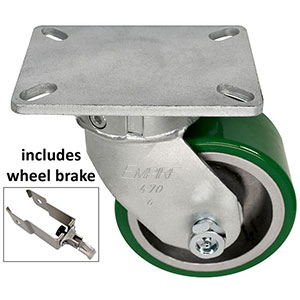 G Series Swivel Caster with Brake - 6" x 3" Urethane on Iron Wheel - 2,000 lb. Cap.