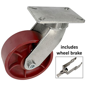 G Series Swivel Caster with Brake - 8" x 3" Ductile Steel Wheel - 6,000 lb. Cap.
