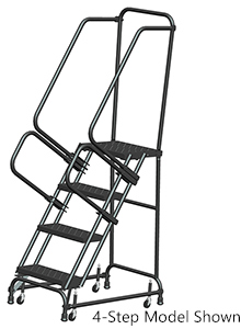 Ladder with Spring Loaded Casters - 3 Step, 28-1/2" Platform Height, Handrails, Perforated Tread