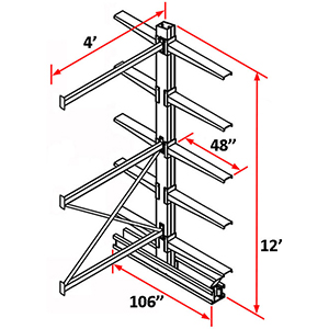 Cantilever Rack Double Sided Adder - 12'H x 4'W - (10) 48" Arms 2,000 lb. Cap. ea.