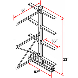 Cantilever Rack Double Sided Adder - 12'H x 6'W - (8) 36" Arms 2,750 lb. Cap. ea.