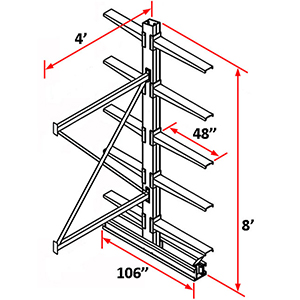 Cantilever Rack Double Sided Adder - 8'H x 4'W - (10) 48" Arms 2,000 lb. Cap. ea.