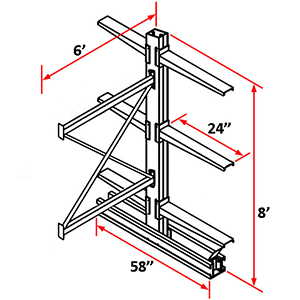 Cantilever Rack Double Sided Adder - 8'H x 6'W - (6) 24" Arms 4,100 lb. Cap. ea.