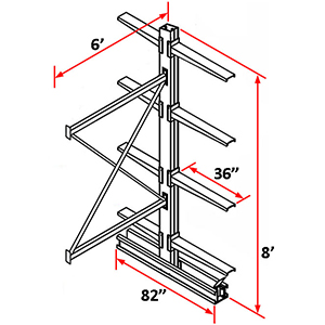 Cantilever Rack Double Sided Adder - 8'H x 6'W - (8) 36" Arms 2,750 lb. Cap. ea.
