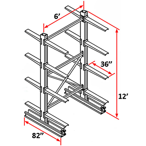 Cantilever Rack Double Sided Starter - 12'H x 6'W - (16) 36" Arms 2,750 lb. Cap. ea.
