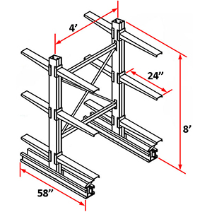 Cantilever Rack Double Sided Starter - 8'H x 4'W - (12) 24" Arms 4,100 lb. Cap. ea.