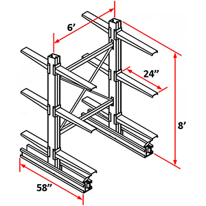 Cantilever Rack Double Sided Starter - 8'H x 6'W - (12) 24" Arms 4,100 lb. Cap. ea.