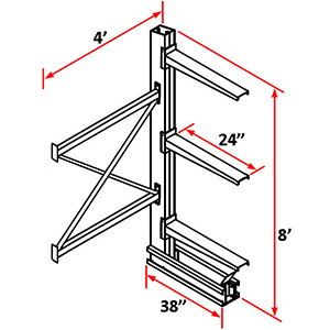 Cantilever Rack Single Sided Adder - 8'H x 4'W - (3) 24" Arms 4,100 lb. Cap. ea.