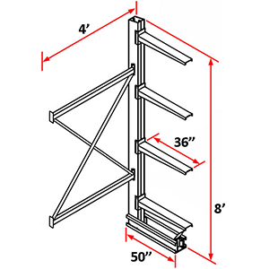 Cantilever Rack Single Sided Adder - 8'H x 4'W - (4) 36" Arms 2,750 lb. Cap. ea.