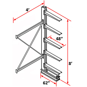 Cantilever Rack Single Sided Adder - 8'H x 4'W - (5) 48" Arms 2,000 lb. Cap. ea.