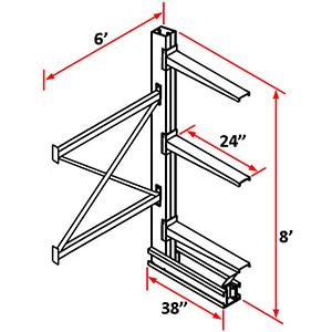 Cantilever Rack Single Sided Adder - 8'H x 6'W - (3) 24" Arms 4,100 lb. Cap. ea.