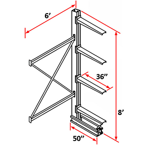 Cantilever Rack Single Sided Adder - 8'H x 6'W - (4) 36" Arms 2,750 lb. Cap. ea.