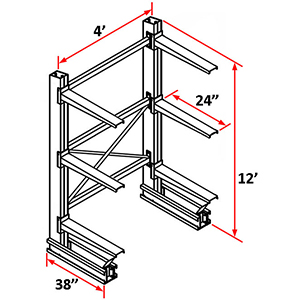 Cantilever Rack Single Sided Starter - 12'H x 4'W - (6) 24" Arms 4,100 lb. Cap. ea.