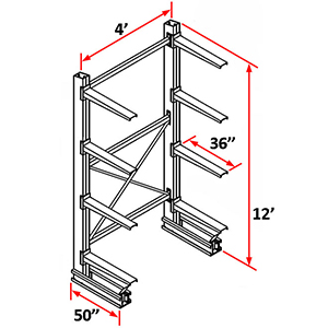Cantilever Rack Single Sided Starter - 12'H x 4'W - (8) 36" Arms 2,750 lb. Cap. ea.