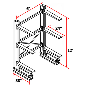 Cantilever Rack Single Sided Starter - 12'H x 6'W - (6) 24" Arms 4,100 lb. Cap. ea.
