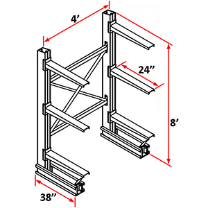 Cantilever Rack Single Sided Starter - 8'H x 4'W - (6) 24" Arms 4,100 lb. Cap. ea.