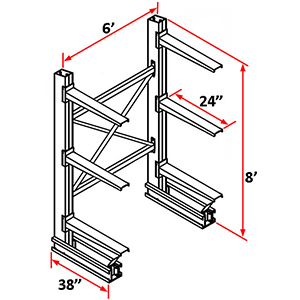 Cantilever Rack Single Sided Starter - 8'H x 6'W - (6) 24" Arms 4,100 lb. Cap. ea.