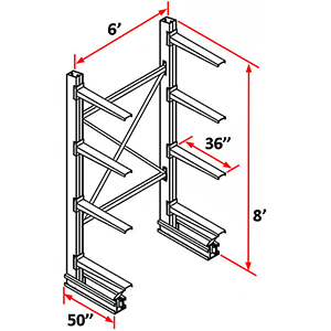 Cantilever Rack Single Sided Starter - 8'H x 6'W - (8) 36" Arms 2,750 lb. Cap. ea.
