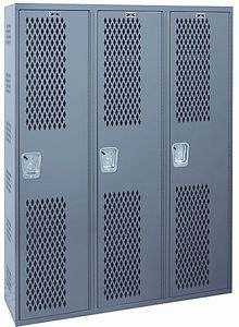 Ventilated Athletic Locker, Welded - Single Tier, 3 Wide - 12"W x 18"D x 72"H Opening