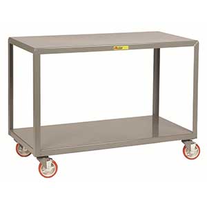 Mobile Table - 1,000 lb. Capacity, 2 Shelves, 24"W x 48"L x 34"H, Wheel Brakes