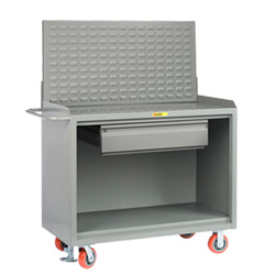 Mobile Workbench Cabinet - 24" x 48", 1 Drawer, Steel Top, Louvered Panel