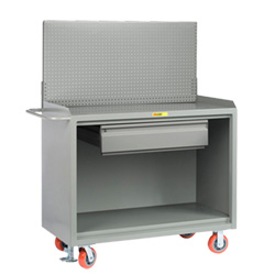 Mobile Workbench Cabinet - 24" x 48", 1 Drawer, Steel Top, Pegboard Panel