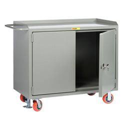 Mobile Workbench Cabinet - 24" x 48", Steel Top, Cabinet Doors