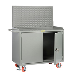 Mobile Workbench Cabinet - 24" x 48", Steel Top, Louvered Panel, Cabinet Doors