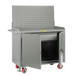 Mobile Workbench Cabinet - 24" x 48", 1 Drawer, Steel Top, Louvered Panel, Cabinet Doors