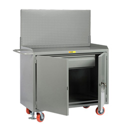 Mobile Workbench Cabinet - 24" x 48", 1 Drawer, Steel Top, Pegboard Panel, Cabinet Doors