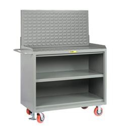 Mobile Workbench Cabinet - 24" x 48", Center Shelf, Steel Top, Louvered Panel