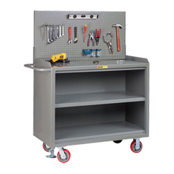 Mobile Workbench Cabinet - 24" x 48", Center Shelf, Steel Top, Pegboard Panel