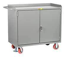 Mobile Workbench Cabinet - 24" x 48", Center Shelf, Steel Top, Cabinet Doors