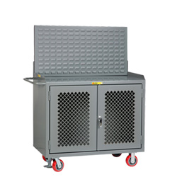 Mobile Workbench Cabinet - 24" x 48", Steel Top, Louvered Panel, Perforated Cabinet Doors