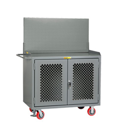 Mobile Workbench Cabinet - 24" x 48", Steel Top, Pegboard Panel, Perforated Cabinet Doors