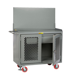 Mobile Workbench Cabinet - 24" x 48", 1 Drawer, Steel Top, Pegboard Panel, Perforated Cabinet Doors