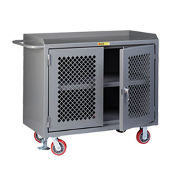 Mobile Workbench Cabinet - 24" x 48", Center Shelf, Steel Top, Perforated Cabinet Doors