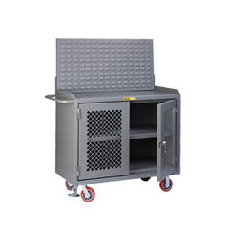 Mobile Workbench Cabinet - 24" x 48", Center Shelf, Steel Top, Louvered Panel, Perforated Cabinet Doors
