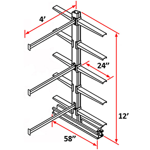 Cantilever Rack Double Sided Adder - 12'H x 4'W - (10) 24" Arms 2,000 lb. Cap. ea.
