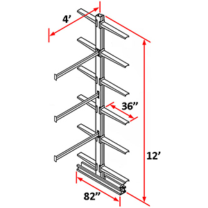 Cantilever Rack Double Sided Adder - 12'H x 4'W - (12) 36" Arms 1,200 lb. Cap. ea.