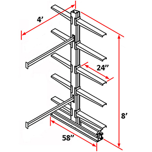 Cantilever Rack Double Sided Adder - 8'H x 4'W - (10) 24" Arms 2,000 lb. Cap. ea.