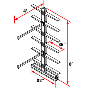 Cantilever Rack Double Sided Adder - 8'H x 4'W - (12) 36" Arms 1,200 lb. Cap. ea.