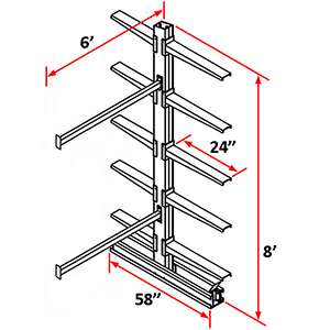 Cantilever Rack Double Sided Adder - 8'H x 6'W - (10) 24" Arms 2,000 lb. Cap. ea.