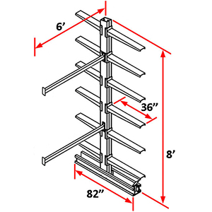 Cantilever Rack Double Sided Adder - 8'H x 6'W - (12) 36" Arms 1,200 lb. Cap. ea.