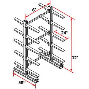 Cantilever Rack Double Sided Starter - 12'H x 6'W - (20) 24" Arms 2,000 lb. Cap. ea.