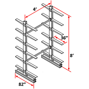 Cantilever Rack Double Sided Starter - 8'H x 4'W - (24) 36" Arms 1,200 lb. Cap. ea.